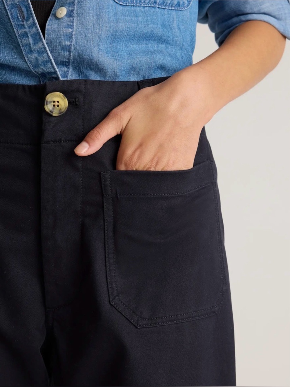 Quince NWT Black Organic Stretch Cotton Chino Cropped Wide Leg Pants Size 14